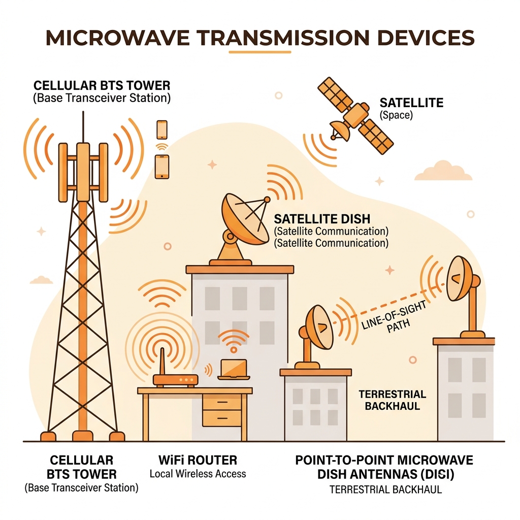 Perangkat gelombang mikro: BTS, WiFi, antena backhaul
